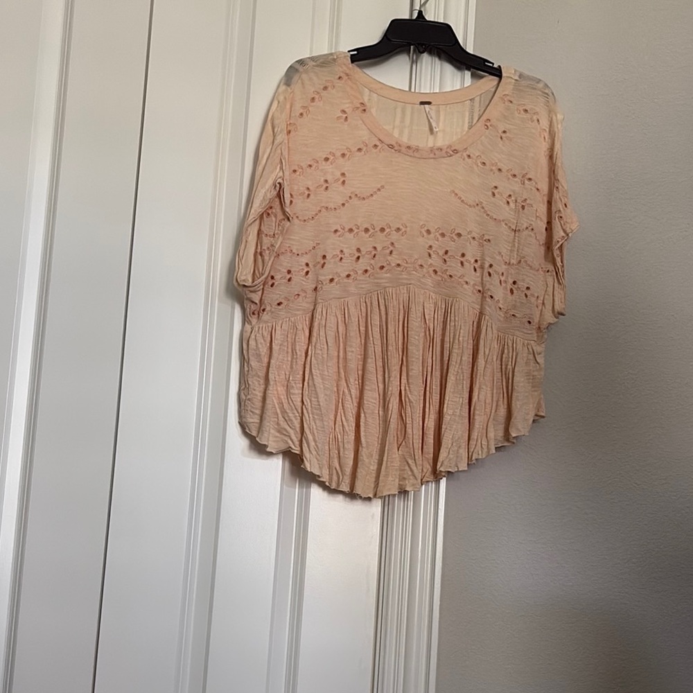 Free People Pleated Relaxed Blouse in Orange and Pink